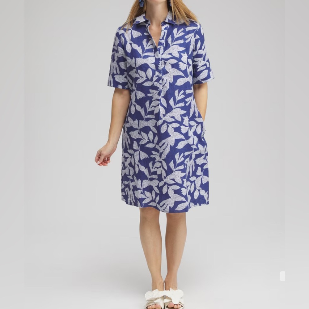 NWT Chicos size 2 Blue Leaf Print Dress